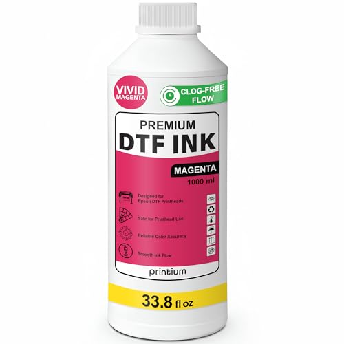 DTF Ink Magenta 33.8 fl oz (1000 ml) Refill – Vibrant Color, Clog-Free Formula – Compatible with All DTF Printheads Including I3200, XP600, L1800, ET8550 – Reliable Color Accuracy & Smooth Ink Flow
