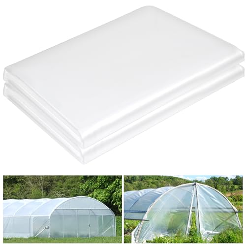 Image of 20 x 28 FT Clear Greenhouse Plastic Sheeting, 6 Mil Polyethylene Film Heavy Duty, Water Sun Frost Wind Dust Resistant Winter Hoop House Toughness Plastic Cover for Farming, Gardening, Agriculture,DIY