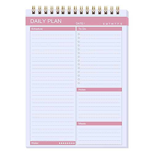 Daily Planner - To Do Notepad, Schedule Organizer with 52 Undated 6.5" x 9.8" Tear-Off Sheets, Spiral Daily Planning Pad with Hourly Schedule, To Do List,Water Intake Tracker, Meals and Notes ( Pink )