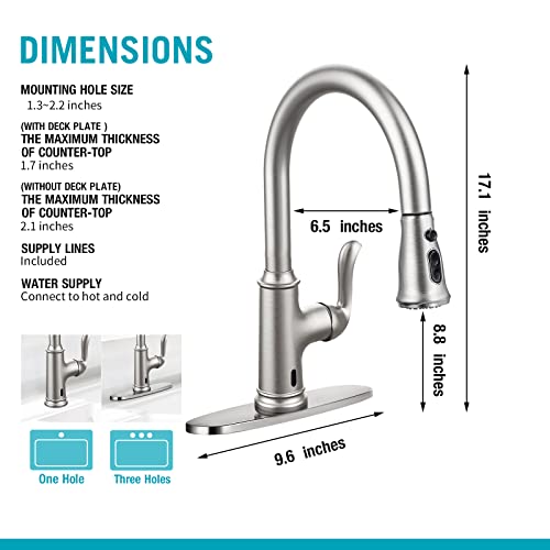 Djs Kitchen Faucet With Pull Down Sprayer, Single Handle Stainless Steel Pull Out Kitchen Sink Faucet, Brushed Nickel (Brushed Nickel, Touchless) Djs-Pk-009N-Touchless-Dp #TOP5