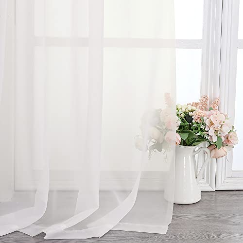 Image of Chyhomenyc Ivory Sheer Scarf Valances for Windows 216 Inch Extra Long, Window Scarf Drapes Rod Pocket Backdrop for Wedding Arch Draping /Party /Canopy Bed /Living Room, 2PC, 18 Feet Length