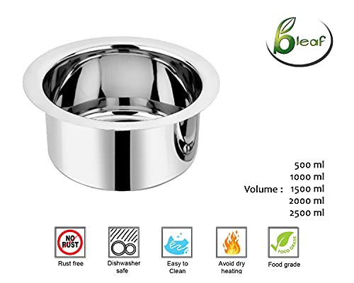 Image of BLeaf Stainless Steel-Flat Bottom Tope with Lid /Heavy Guage Tope with Lid (Pack of 5) (0.5L, 1L, 1.5L, 2L, 2.5L)