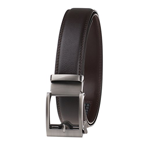 Coffee Genuine Leather Belt For Men-Ratchet Belt Automatic Buckle Business Belt GangTu 110cm