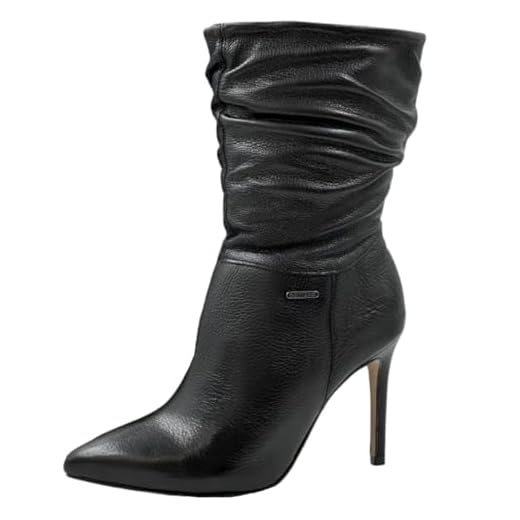 Bota Feminina Bottero Slouch Couro Cano Curto Salto Fino Preto 37