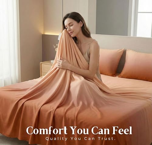 Image of VAS COLLECTIONS 300 TC Cotton Double Bedsheet for Super King Bed (108x108 in) | 7D Digital Printed Solid Bedsheet with 2 Pillow Covers | Soft, Wrinkle Packaging | Orange Shade