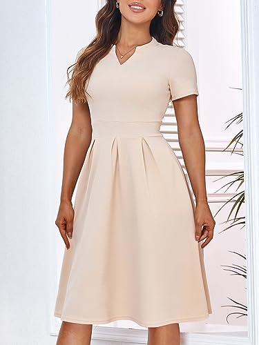 Image of YATHON Womens Elegant Print Notched Neck Slant Pocket Pleated Hem Casual A-Line Dress