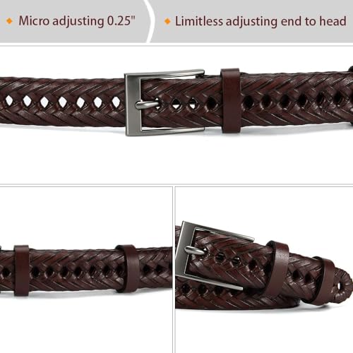 Image of DOOPAI Men's Braided Leather Dress Belt, Adjustable | Hand-woven genuine leather, 1 /4-inch adjustment and durable single-prong buckle for dress, casual, golf, jeans and daily wear