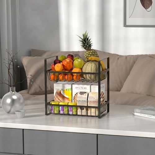 Image of 2 Tier Countertop Fruit and Vegetables Basket | Multipurpose Storage Organize Stand for Kitchen, Dining Table and Bathroom (2 Tier Black)