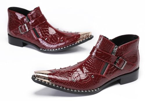 Santimon Mens Ankle Chelsea Boots Casual Dress Rock Party Western Snakeskin Texture Chukka Boots Metal Wingtip Leather Double Zipper Singer Cowboy Boots for Men Boy4