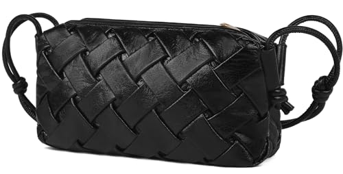 Image of Woven Crossbody bags for women Vegan Leather Handbags Female Satchel Messenger Bag Fashion Shoulder Small Bag Casual Hobo (BLACK)
