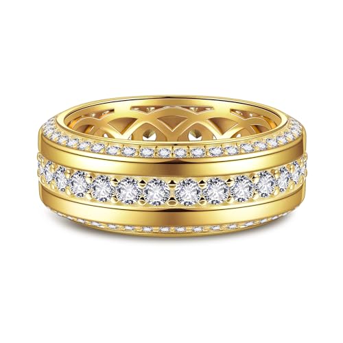 Men's Wedding Band 14K Gold/White Gold Plating Engagement Rings with 3 Row Cubic Zirconia Copper Wedding Ring Size 8 to 122