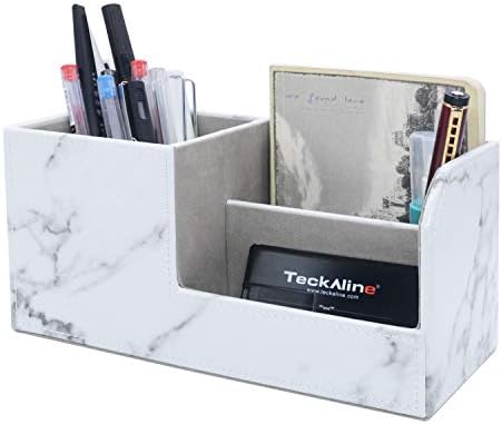 VoiceFly Pencil Holder Pen Holder Marble Desk Accessories PU Leather, Desk Organizer for Art Assecories Cell Phone, Glasses, Name Cards, Remote Control, Cute (Marble)