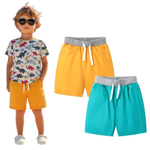 Image of HILEELANG Toddler Boy Chino Shorts Summer Cotton Stretch Drawstring School Uniform Jogger Shorts 2 Pack