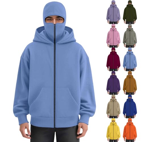 Pasamontañas unisex con capucha para hombres y mujeres, con máscara de esquí, talla grande, con cremallera, con capucha ninja, invierno, doble capucha, cortavientos, abrigos de manga larga, para