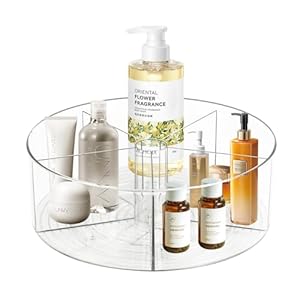360-Rotating-Makeup-Organizer-115-Clear-Turntable-Lazy-Susan-Organizer-for-Vanity-Bathroom-Counter-Pantry-Cabinet-Spinning-Cosmetic-Storage-Holder-with-5-Dividers-for-Skincare-Makeup-Brushes