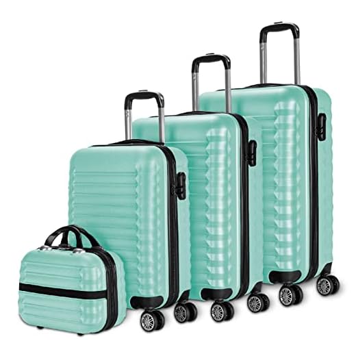 NUMADA-Juego de Maletas Rígidas 4pzs. Maleta Cabina 53cm, M. Mediana 63cm, M. Grande 75cm y Neceser. Set de Maletas de Viaje ABS Eco Friendly, 4 Ruedas Dobles, Cierre Combinación (Verde)