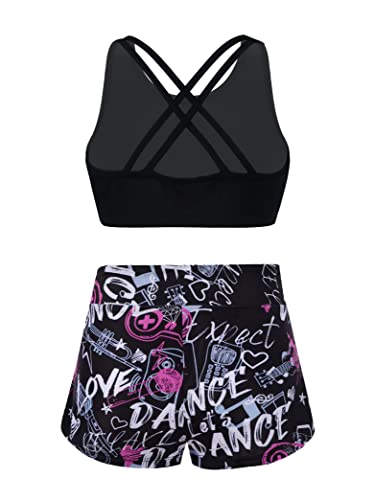 Kids Girls 2 Piece Gymnastics Dance Athletic Set Crop Tops with Booty Shorts Activewear Swimwear2