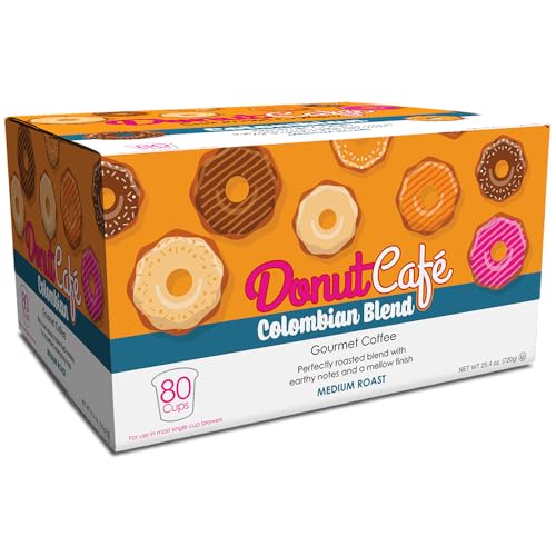 Image of Donut Cafe - Coffee Gourmet Pods, Colombian Blend, Medium Roast - Non-GMO, Gluten Free - Compatible with Keurig K Cup Brewers - Smooth & Delicious - 80 Count