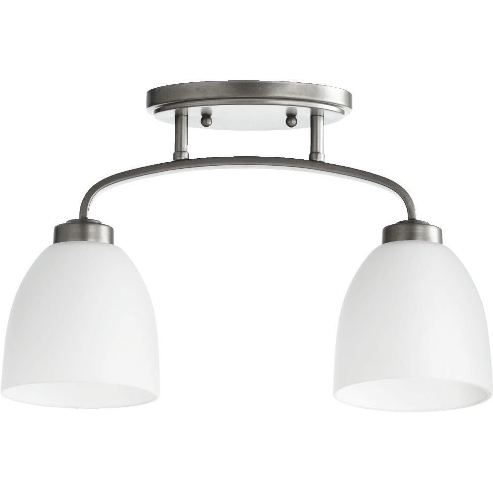 Quorum International 3260-2-64 I Reyes Collection Two Light Bathroom Flush Mount I Classic Nickel Finish I Modern Contemporary Light Fixture I LED Compatible I