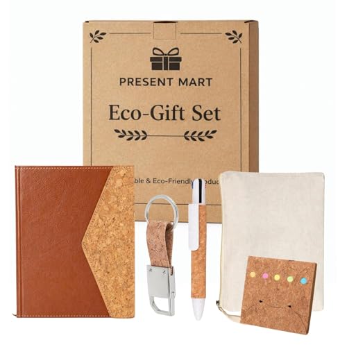 Image of 4 in 1 EcoPouch Diary Gift Set | 3-Fold Notebook | Cork Pen | Keychain | Sticky Notes in Canvas Pouch | Premium Corporate Gift Set | Gift Set for Men and Women
