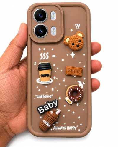 Image of Bintage Cute Fun Taddy Cartoon 3D Ball Bear Milk Cake Coffee Silicon Case Full Body & Camera Protection Back Cover Compatible for Oppo K14 5G - Brown