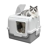 RAKU 猫 トイレ 脱臭シート付 上から猫トイレ スコップ付 ドーム ワイドサイズ 清潔 大型猫 耐久性 2WAY出入り方法 ニオイの広がり防止 砂の飛び散り防止 猫用品 (グレー（L）) image