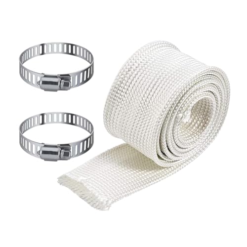 Manguito Térmico Aislante para Escape 120cm x 25mm de Diámetro para Grupo Electrógeno y Calentador Estacionamiento, Funda de Fibra de Vidrio Resistente Alta Temperatura y Abrazaderas Inoxidables