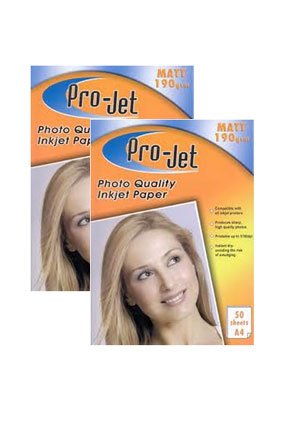 100 Sheets of Instant Drying Pro-Jet Photo Quality Inkjet Paper - Matt - A4 Size 190gsm - Prints up to 5760 dpi - Pro-Jet Branded Photo Paper - Compatible with all Inkjet Printers