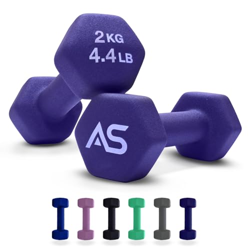 Allure Sphere Neoprene Dumbbell Set For Home Gym Exercise - Anti Slip Fitness Equipment For Pilates Cardio Training - Anti Sweat Hex Dumbbells in 1Kg 2Kg 3Kg 4Kg 5Kg In Pair (Purple 2Kg*2=4Kg)