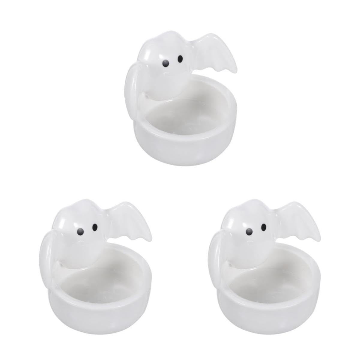Sewroro 3 Piezas Portavelas de Cerámica Blanco Diseño de Fantasma y Estilo Nórdico para Decoración de Halloween en Casa u Oficina Iluminación Ambiental y Soporte Resistente