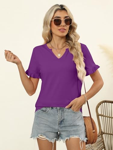 TICTICMIMI Women's V Neck Ruffle Short Sleeve Tops Summer Casual T Shirts3