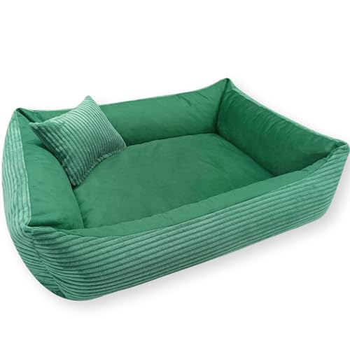 4L Textil Molly Kuscheliges Hundebett Cord Hundekorb kleine Hunde Hundekissen Katzenbett Hundekörbchen Kord (60x40 cm, Grün)