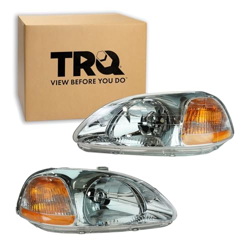 Image of TRQ Headlight Assembly Set HO2502110 HO2503110 Compatible with 1996-1998 Honda Civic