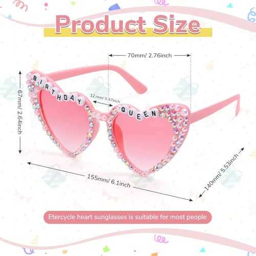 Etercycle Heart Sunglasses, Birthday Queen Glasses for Women, Pink Sunglasses Birthday Gifts Rhinestone Heart Shaped Sun Glasses for Birth Day Party Favors2