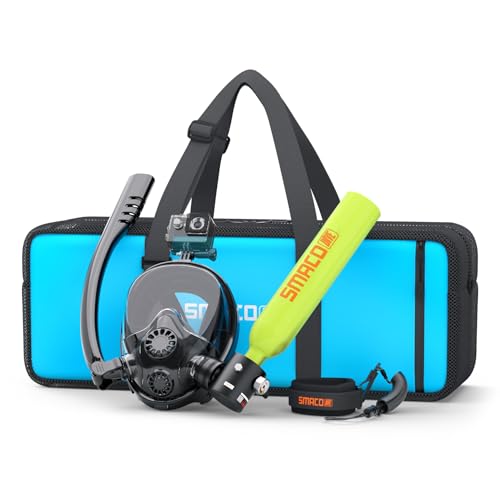 SMACO Mini Botella de Buceo con Máscara de Buceo Bombona de Buceo Pequeñas 0,5 litros Bombona Aire Comprimido Portatil Tanque de Buceo Recargable para Viajes Nadar Rescate S300