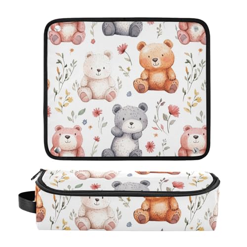 Cartoon Cute Bears Bolsa de Viaje para Herramientas de Cabello para Mujeres con Alfombrilla Térmica para Planchas, Organizador para Planchas, Rizadores y Secadores de Pelo, Esenciales Portátiles para Viaje miniatura 3