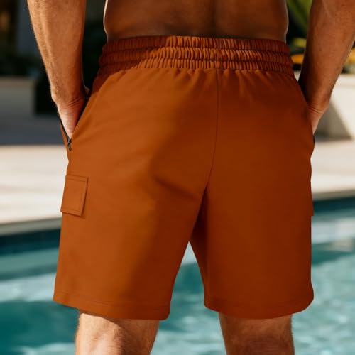 Image of Mens Casual Cargo Shorts Outdoor Elastic Waist Drawstring Sweat Shorts Breathable Gym Workout Jogger Shorts Summer
