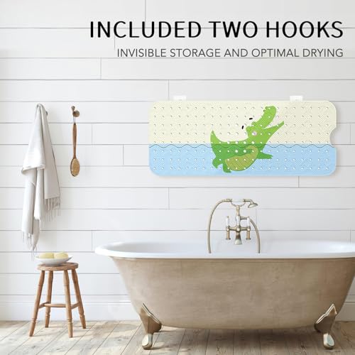 Image of PRATIQUE Kids Bath Mat for Tub Non Slip,40 X 16 Inch Extra Long Kids Bathtub Mat Crocodile Bathtub Shower Mat Safety Anti Slip with Suction Cups and Drain Holes, Machine Washable