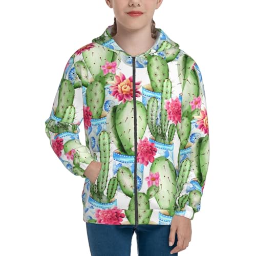 Flowers and Cactus Kid Hoodies Boys Zip Up Sweatshirts Girls Pullover with Pocket3