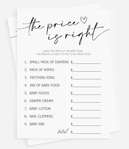 All Ewired Up 50 Baby Shower Price is Right (50-Cards) Fun Baby Shower Game Activity, Gender Neutral Boy or Girl, Minimalist Script