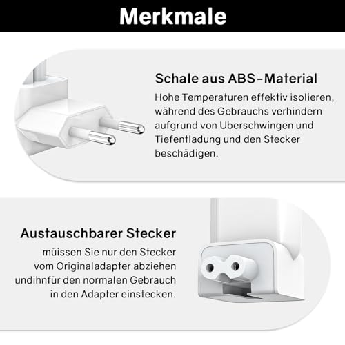 EU-stekkeradapter wit voor Apple MacBook iPad oplader, compatibel met USB-C, MagSafe 2 & 3, hittebestendig ABS - Afbeelding 5