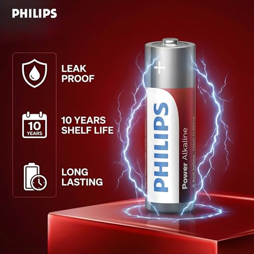 Image of Philips LR6P4B /94 AA Power Alkaline Battery (Pack of 4) | 1.5V Long Lasting Power | Leak Resistant | 10-Year Shelf Life | Ideal for Remote, Clock, Toy, Mouse & Other Household Devices