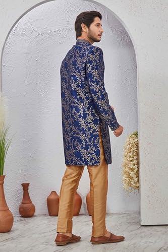 Image of Indian Designer Wedding Festive Wear Jacquard Indo-Western Sherwani Pajama Set For Men