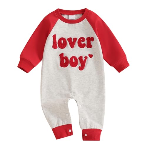 Image of Ursobutegl Newborn Baby Boy Romper Jumpsuit Lover Boy Letter Embroidery Long Sleeve Bodysuit Sweatshirt Valentines Outfit