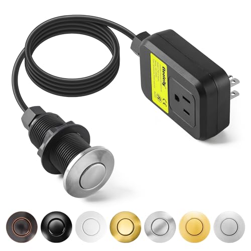 Garbage Disposal Air Switch Kit Sink Top Waste Disposal Long Stainless Steel Brushed Nickel On/Off Air Button Food and Waste Disposals Part by Etoolcity UL Listed