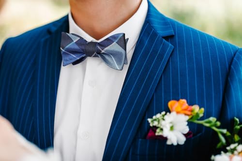 Image of Bow Ties for Men Check Plaid Self Tie Bow Tie and Pocket Square Bowtie Formal Tuxedo Wedding Bowties Handkerchief Set