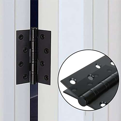 Fviexe 6Pcs Matt Black Door Hinges 4 Inch X 3 Inch, Square Interior Hinges, Stainless Steel Hardware Hinge For Interior Door And Exterior Door Use, Hinge Bearing Diameter 1/2 Inch, Thickness 1/10 Inch #TOP6