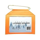Harsh Gear Weatherproof License Holder with Pin Included, Perfect for Hunting, Fishing, Archery Tags and Permits, Clear Window, Premium Quality Hand Stitched Synthetic Leather (Orange), LH001
