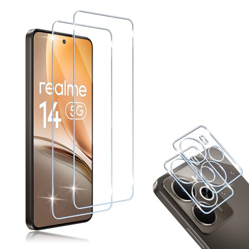 Screen Protector Compatibile con Realme 14 14T 2 Pezzi Vetro Temperato + 2 Pellicola Fotocamera Senza Bolle Anti Graffio 9H Durezza Protettiva