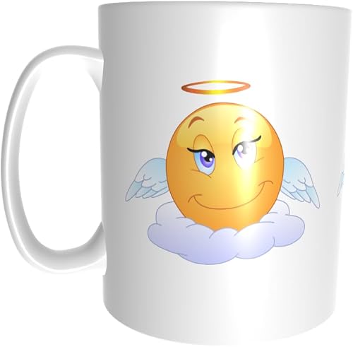 Pandok White Ceramic Mug - Mythology - Angel : Angelic Smiley Face Emoji - Single Mug